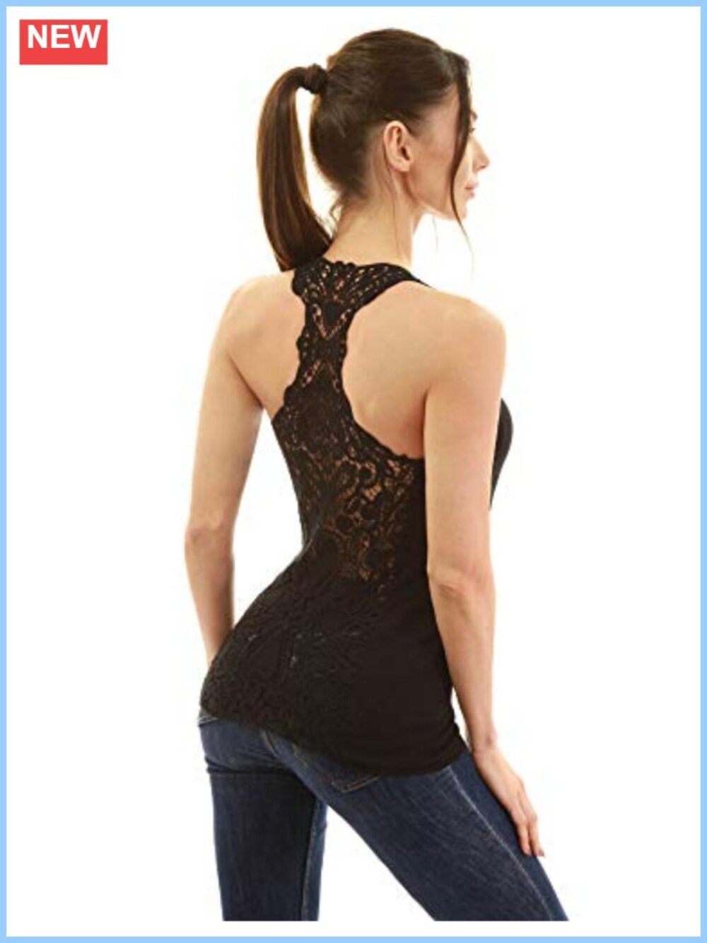 Scoop Neck Crochet Lace Racerback Sleeveless Tank Top Cotton Spandex